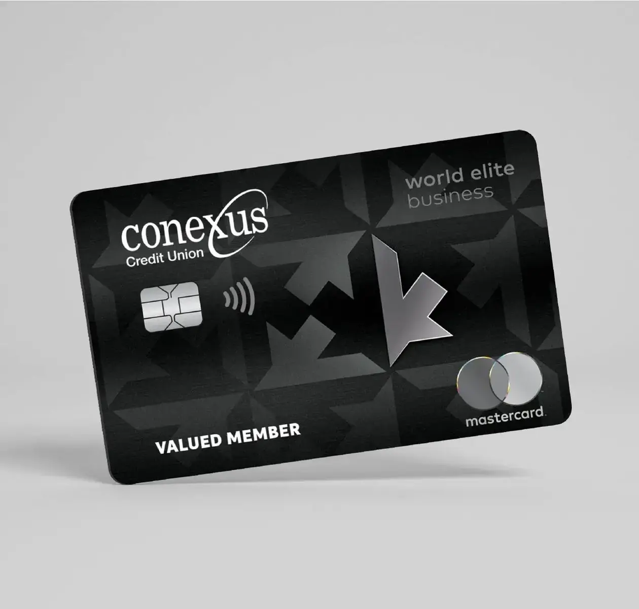 A Conexus World Elite Business credit card in a green background.