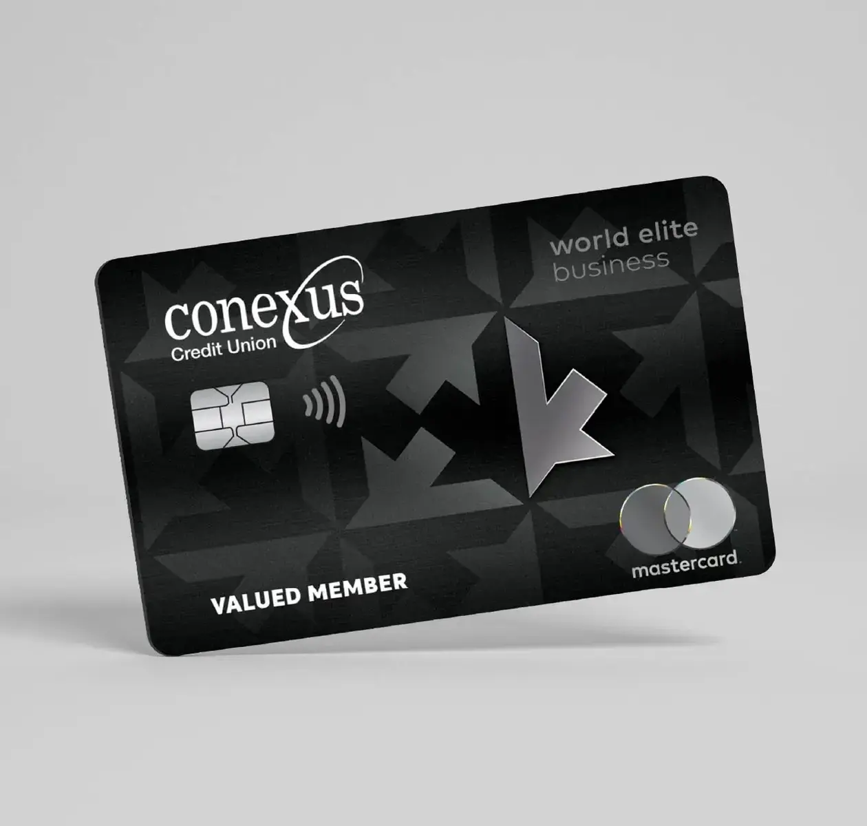 A Conexus World Elite Business credit card in a green background.