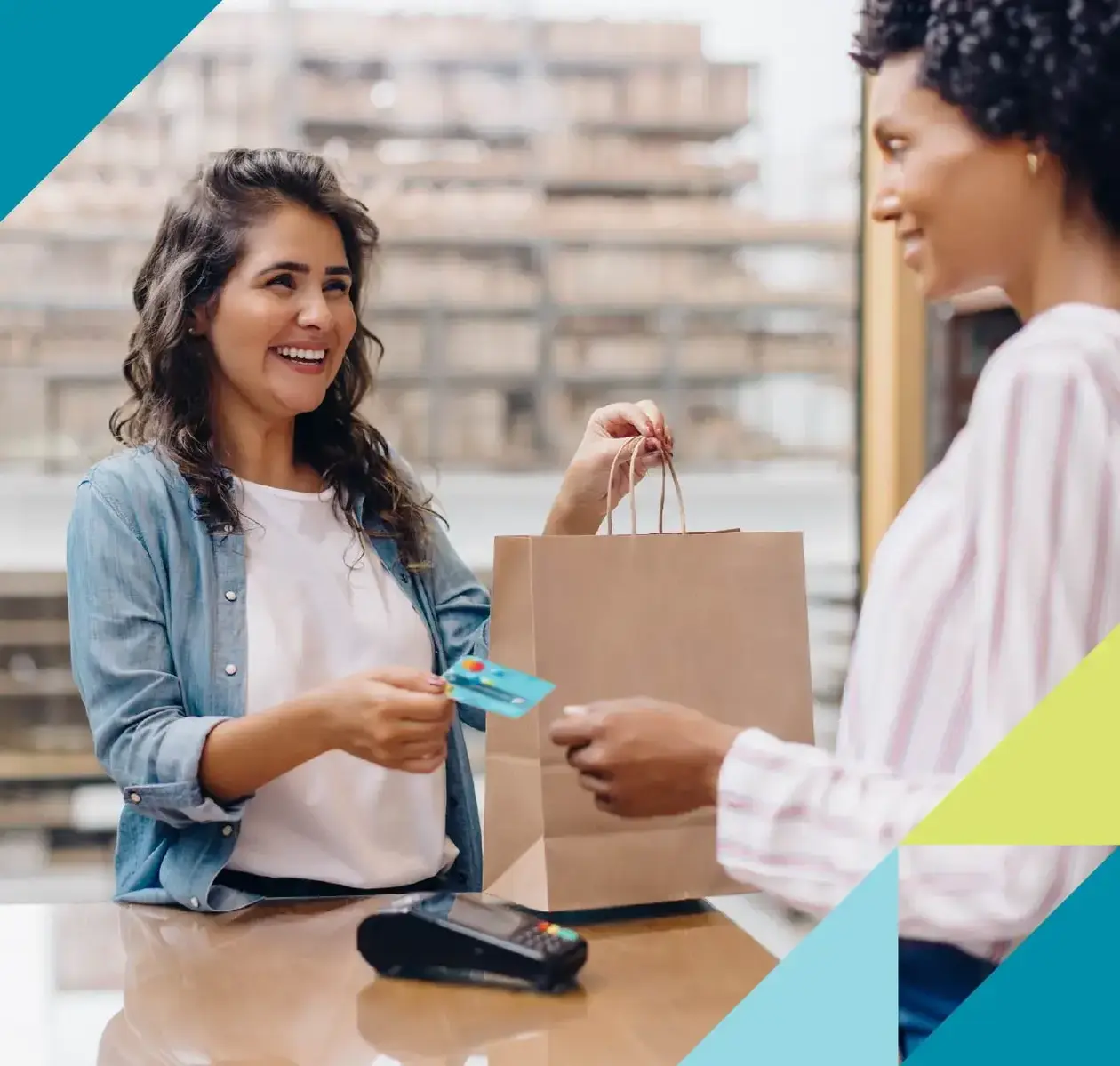 A woman completes her purchase using a Conexus debit Mastercard.